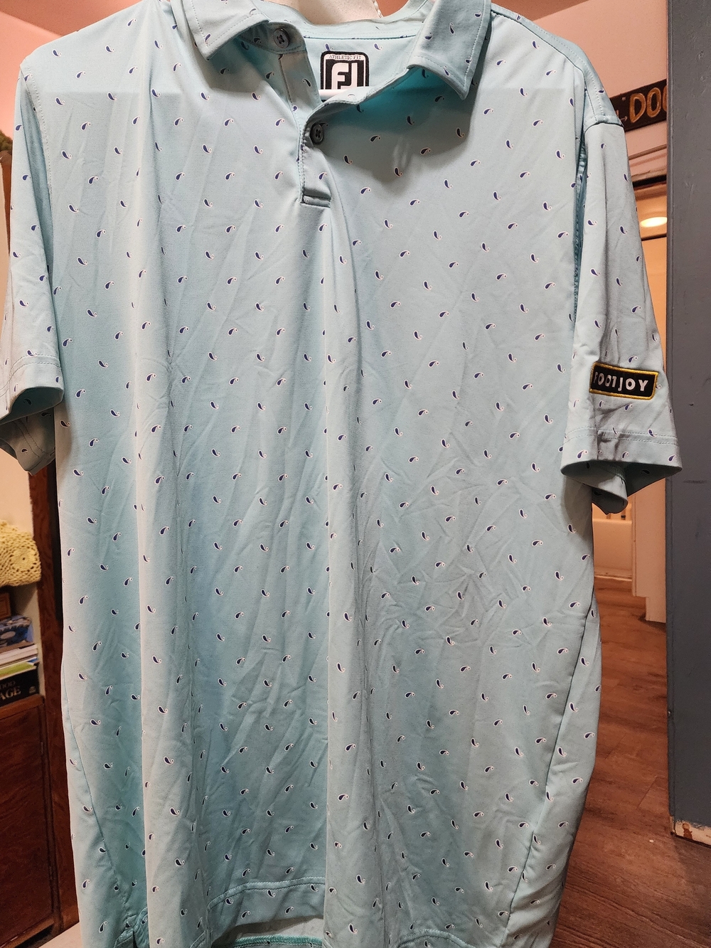FootJoy Light Blue Polo with Micro Paisley Print Sz Lrg